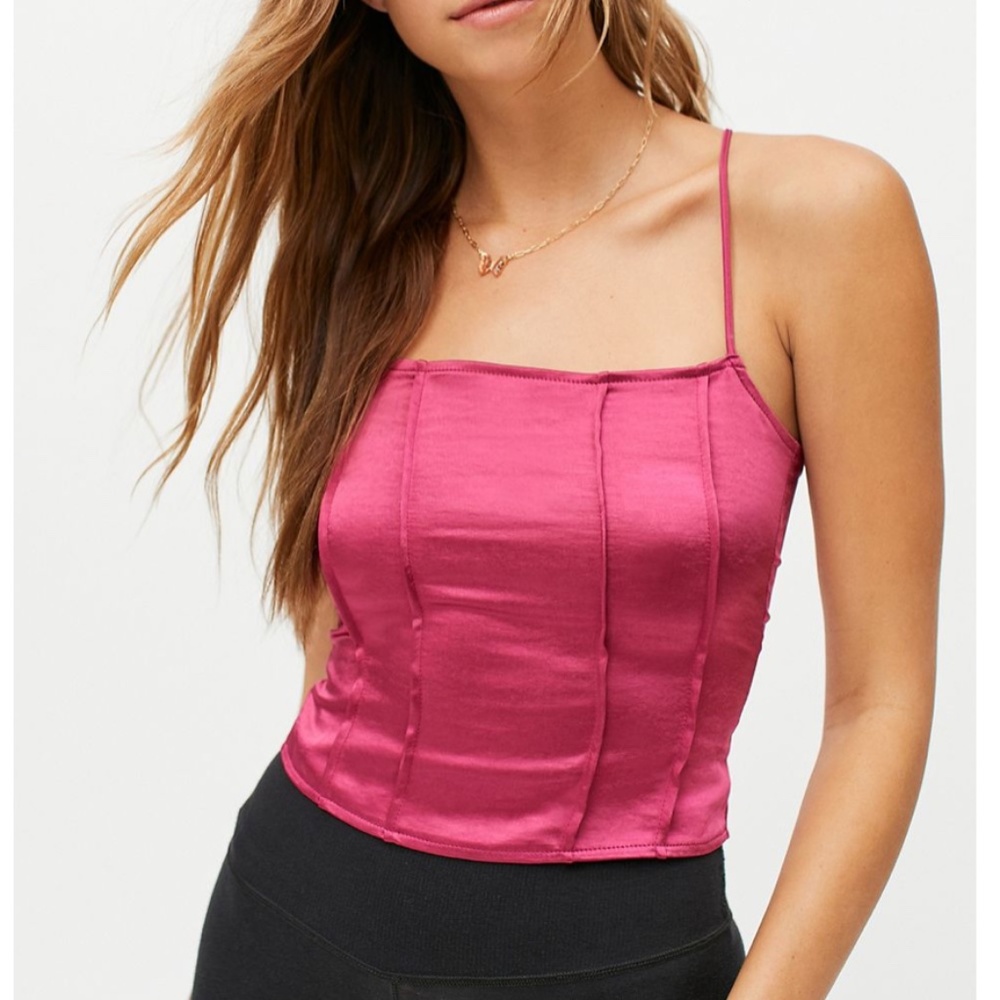 Motel Cosey Satin Crop Corset Boho Lace-Up Peasant Classy Romantic Hipster Top - Picture 4 of 5